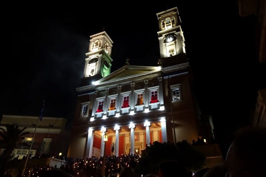 Holy Saturday, candle lighting ceremony, Syros, Greece