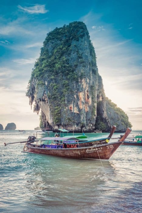 Limestone Karst with Thai wooden boat