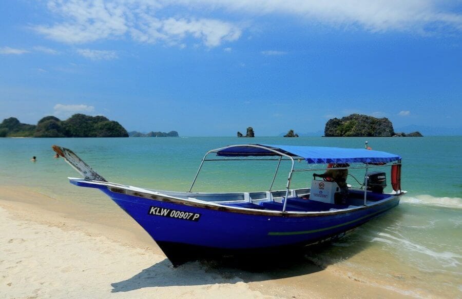 blue boat in Langkawi