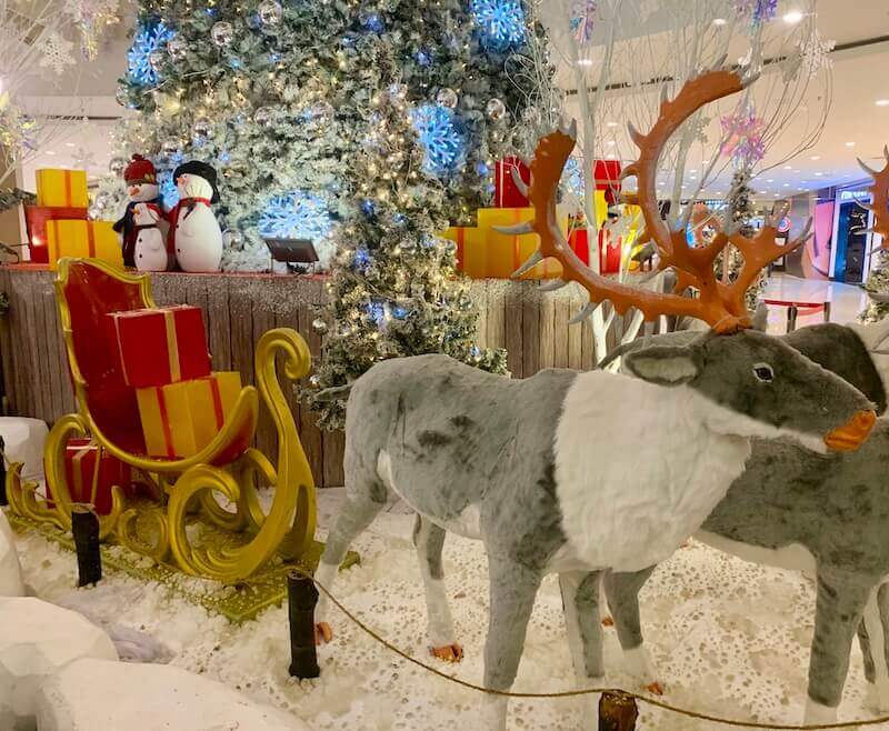 Christmas decorations: Reindeer scene inside Queensbay mall