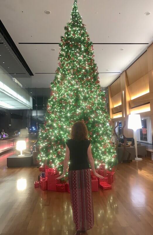 Me in front of a Christmas tree: Christmas in Penang