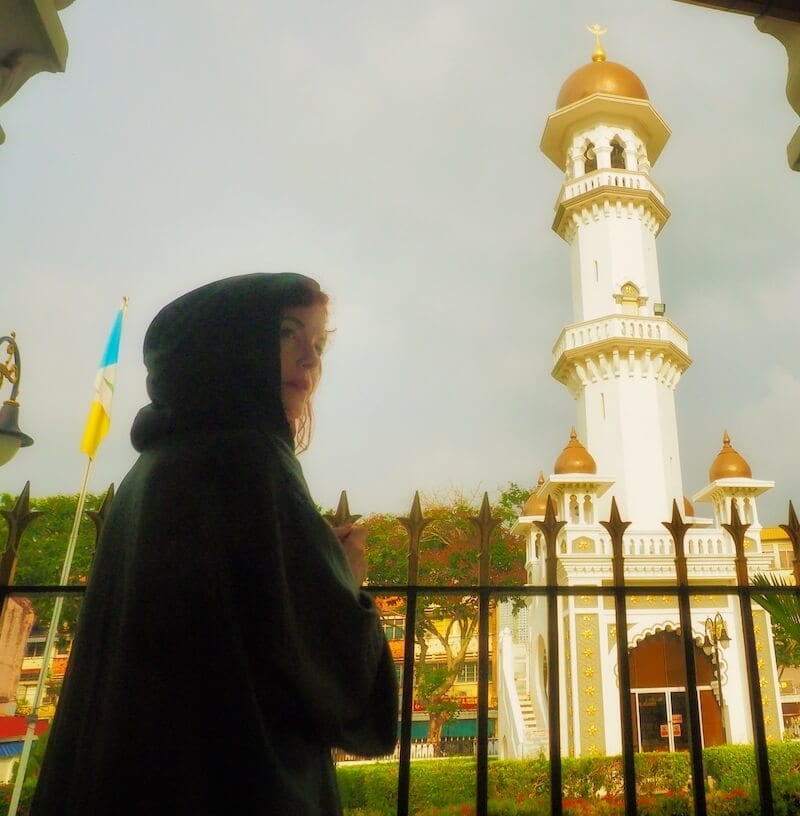 Me in Kapitan Keling Mosque wearing a green robe