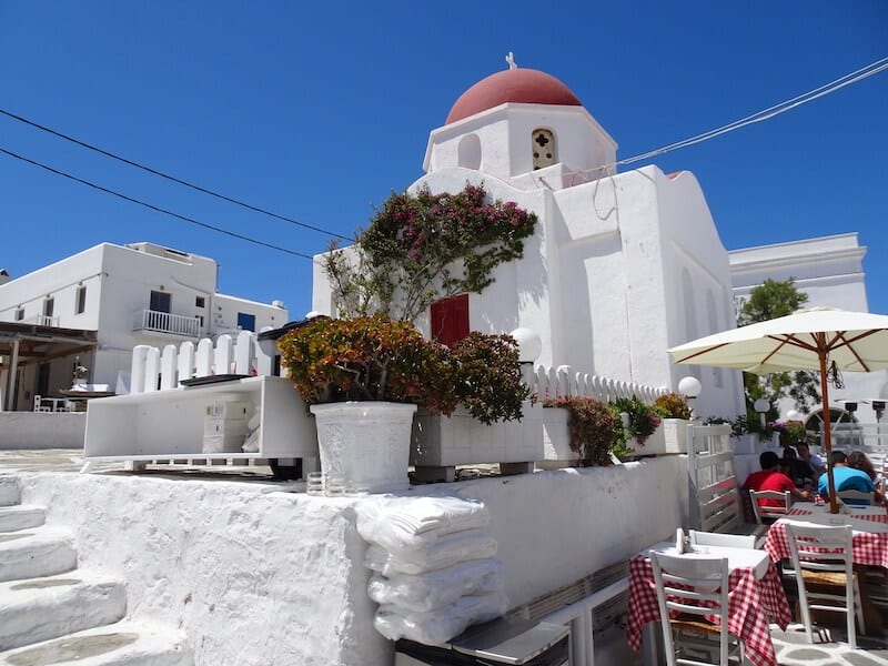 Mykonos Greece church with red roof