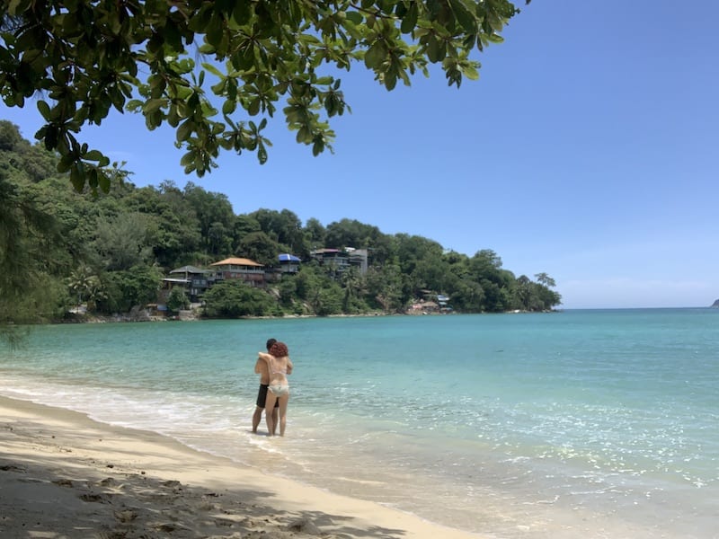 us on turquoise water beach in Phuket, Thailand 