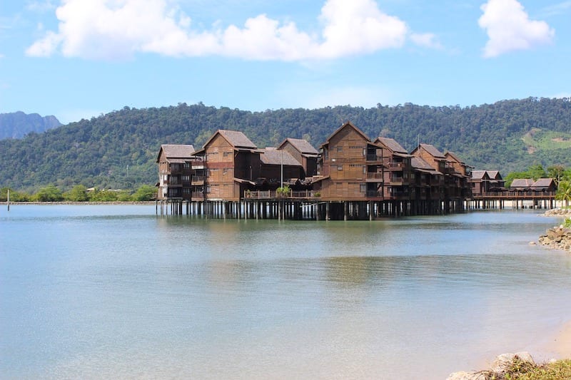 Wooden homes on stilts over water in Malaysia