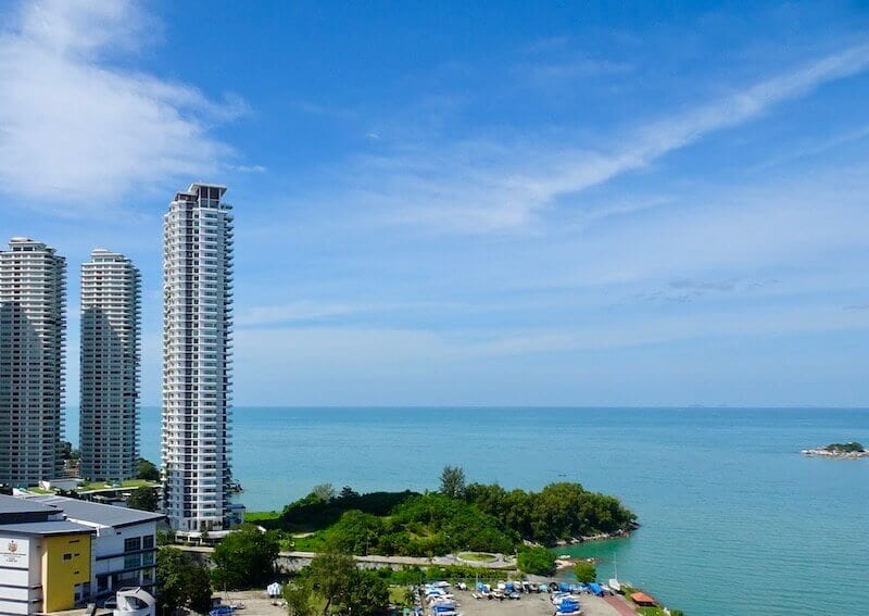 Tanjung Bungah, Penang where to stay. Ocean meeting the sky with highrises in foreground