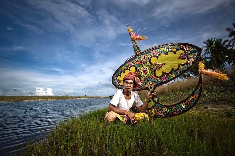 Man with wau traditional kite Kelantan