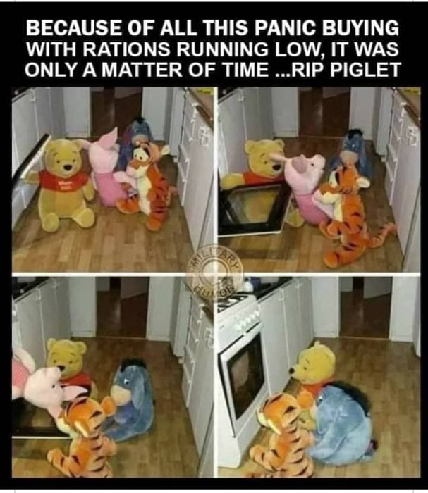 Piglet being cooked by Tigger and Pooh meme
