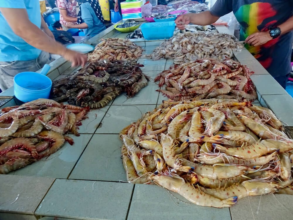 Piles of colorful shrimp