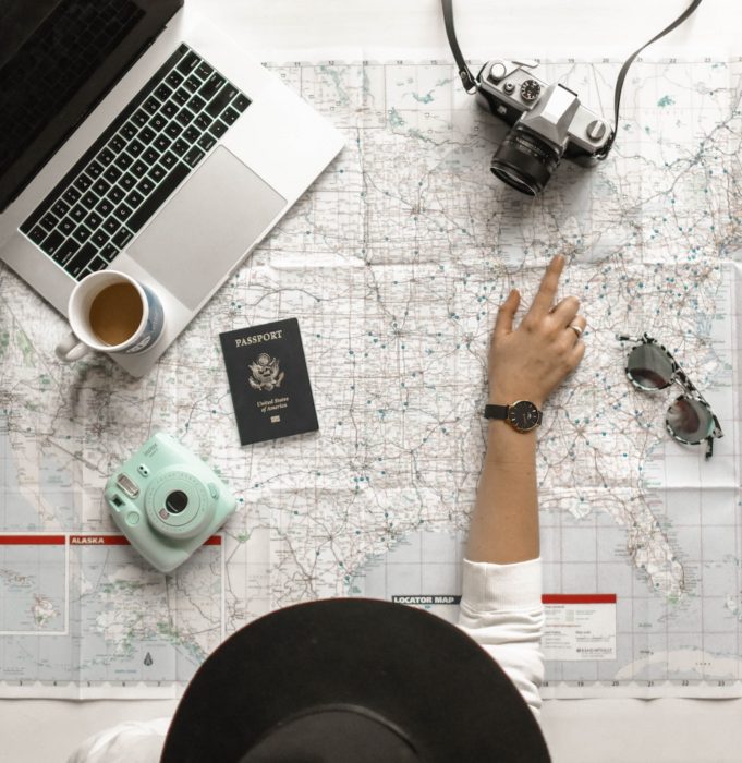 map, passport, camera, computer:checklist for moving abroad