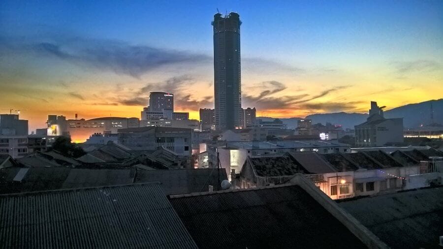 komtar building at sunset