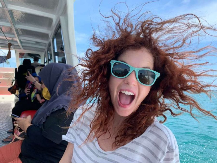 crazy hair me on boat