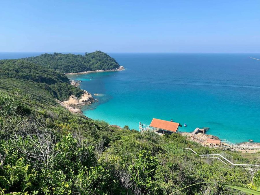 perhentian view: lush green hills, turquoise water