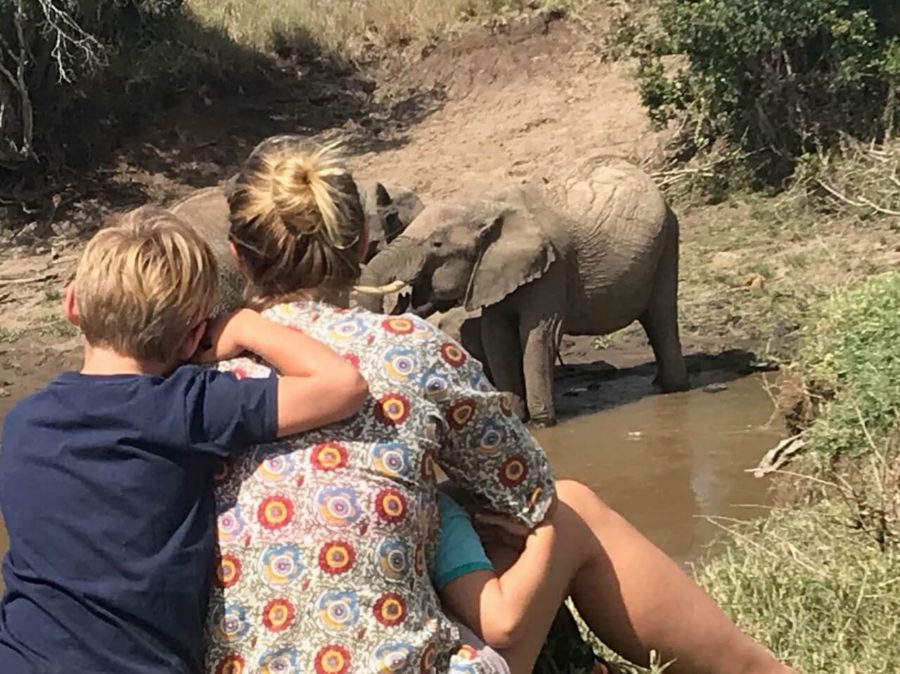 Woman and two kids watching an elephant: reasons to move to another country