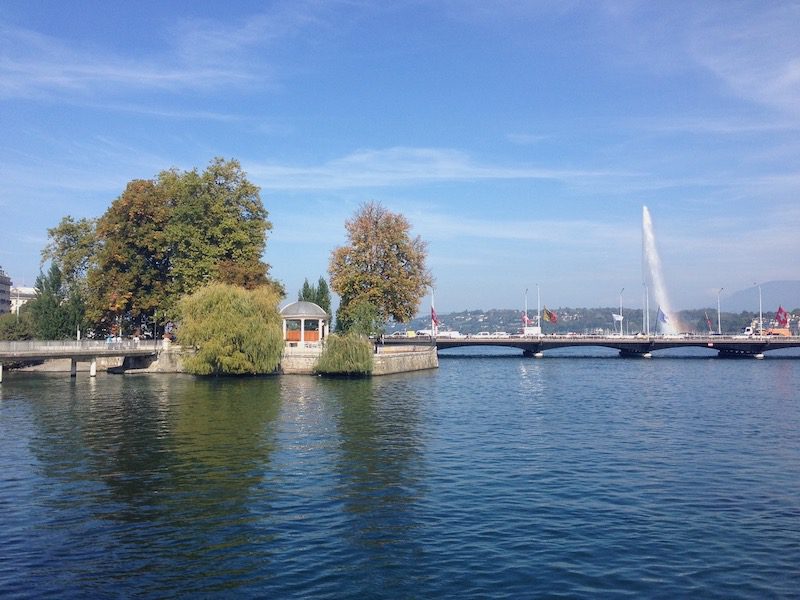 downtown Geneva, Switzerland. Water, fountains a pretty landscape 