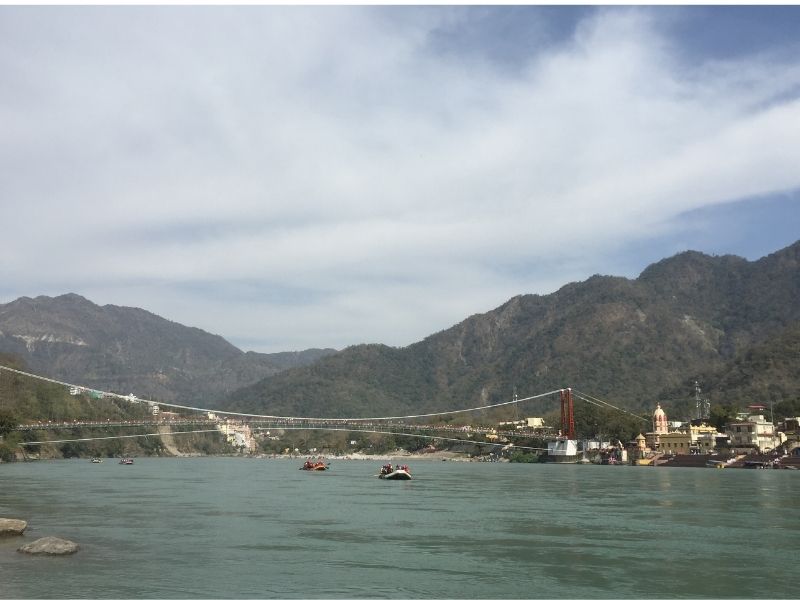 Rishikesh, India. Boats and mountains 