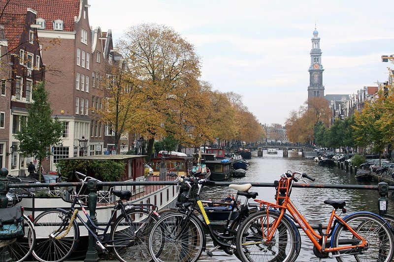 bikes along the canal in Amsterdam