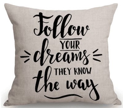 Pillow that says, "Follow your dreams – they know the way." Perfect going away gift.