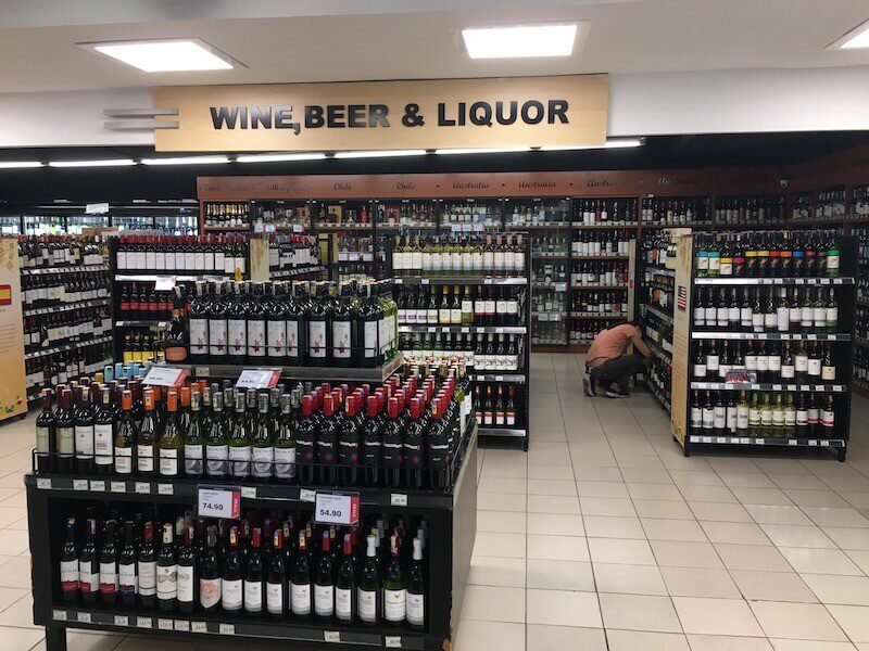 wine section at a supermarket