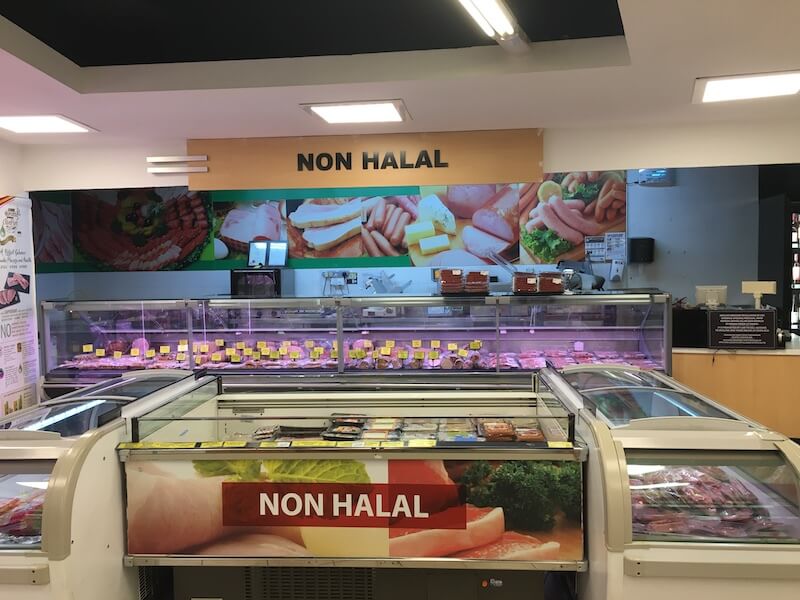 non halal pork section of a malaysian supermarket