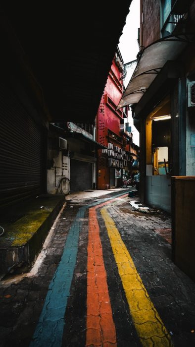 painted stripes in an Kuala Lumpur alleyway