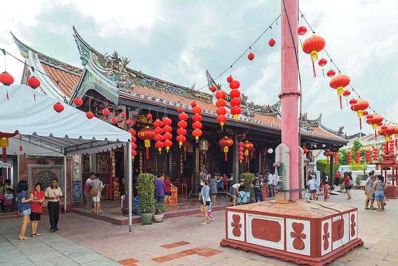 Chinese temple with lots of red lanterns 