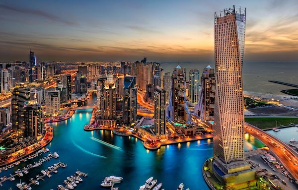 The city scape of Dubai at dusk
