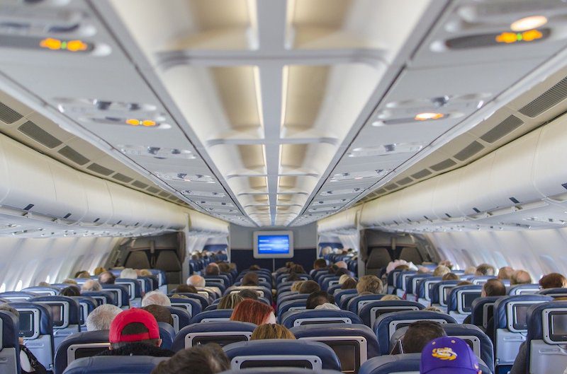 inside of a full airplane