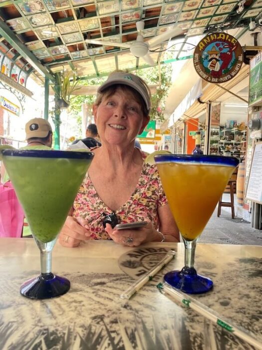 woman with 2 margaritas at Andale bar in Puerto Vallarta