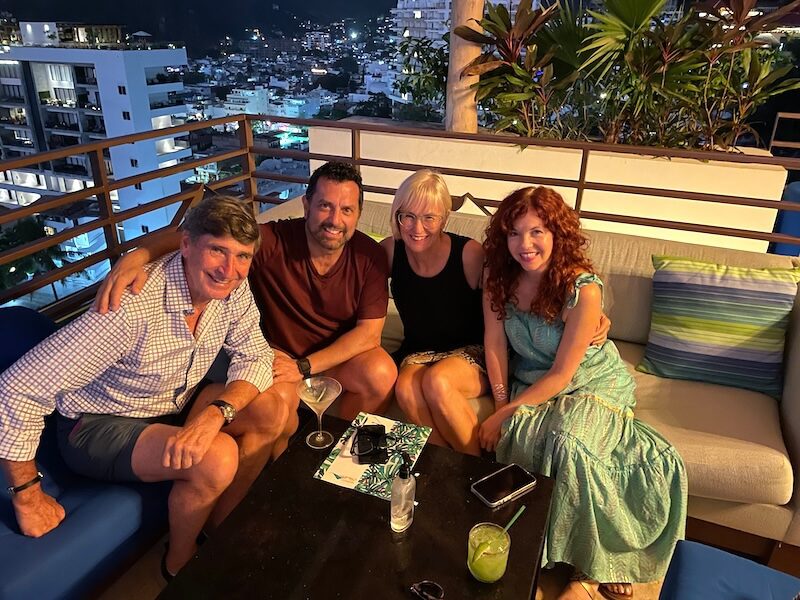 4 friends at a sky bar in Puerto vallarta