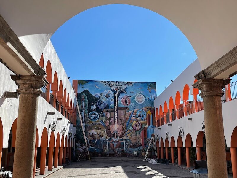 murals in Jalisco with colorful arches
