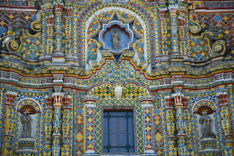 talavera tile covered building in Puebla Mexico