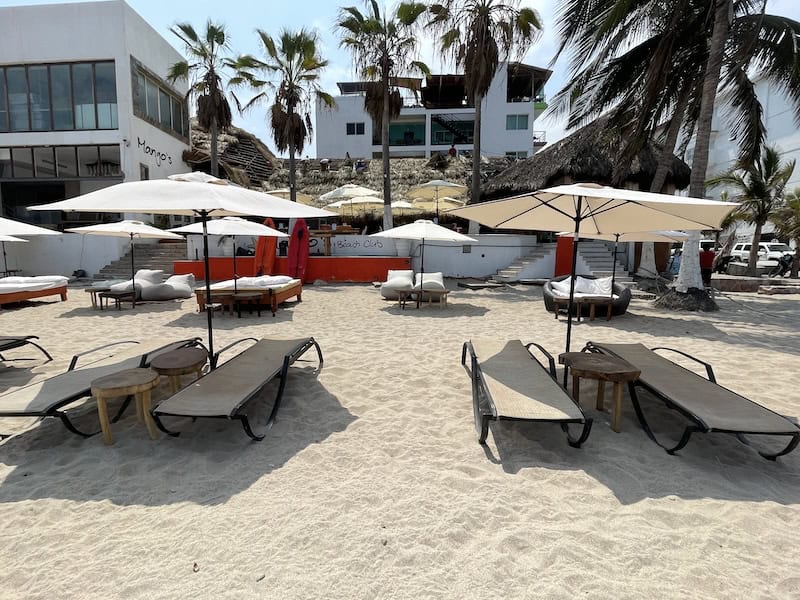 Chairs and beach at Mangos beach Club Puerto Vallarta