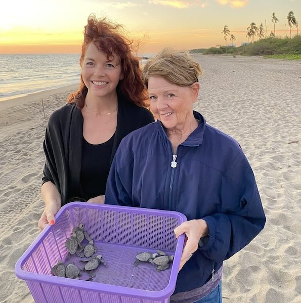 me and mom with basket of baby turtles