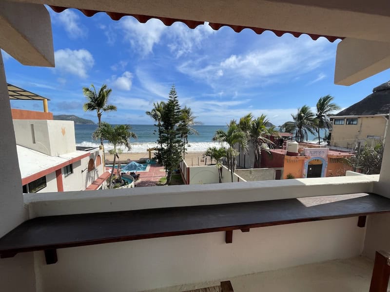 view of the ocean from hotel room in Melaque, Mexico