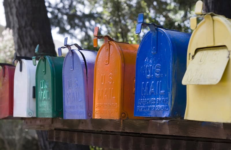 colorful mailboxes in a row