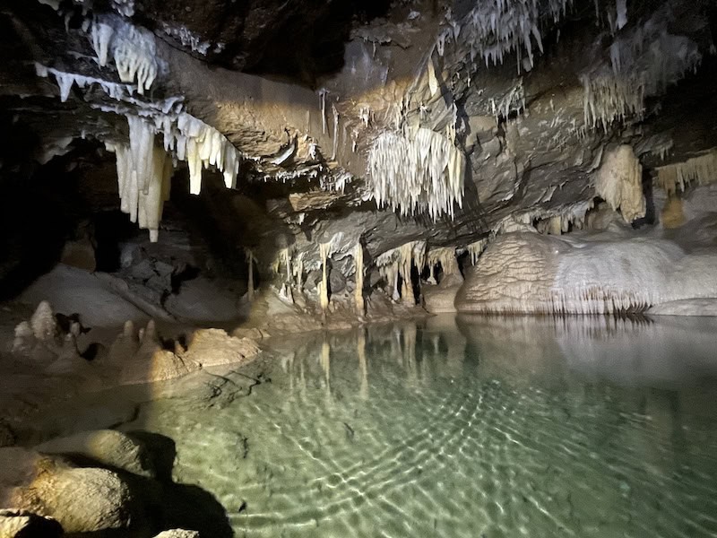 water inside karmides caves mexico