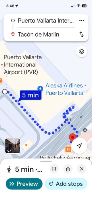 Google map of the walk from PVR over the bridge 