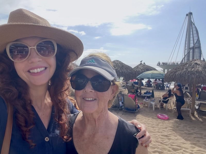 mom and I at Los Muertos Playa, Romantic Zone