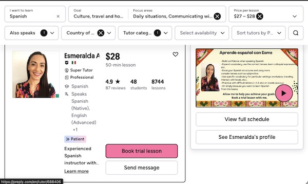 preply spanish tutor search